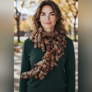 Genuine Rabbit Fur Scarf Soft Plush Natural Pattern Elegant Winter Luxury Wrap